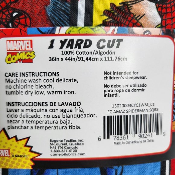 Marvel Comic Book Print Spiderman Cut Fabric 1 Yard 100% Cotton 36" X 44" Heroes - Picture 3 of 14